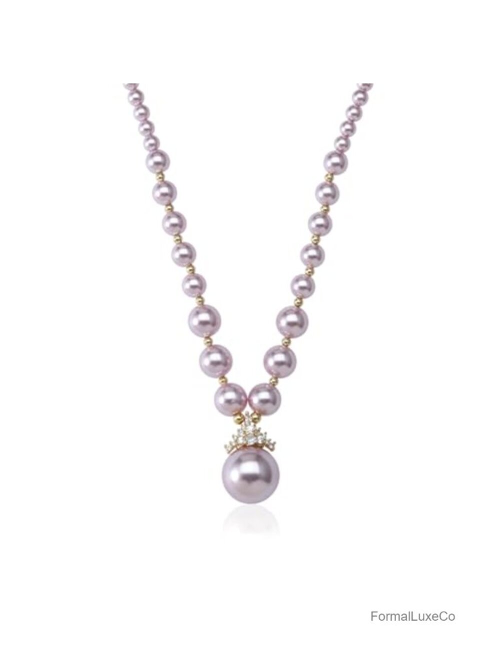 18K Gold Plated Imitation Pearl Choker Necklace with Cubic Zirconia Crown